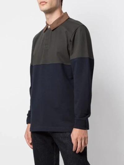 Shop Norse Projects Colour Block Longsleeved Polo Shirt In Green