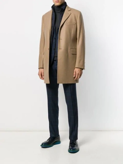 Fay Fitted Single-breasted Coat In Neutrals