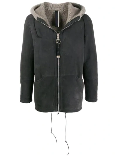 Shop Low Brand Hooded Coat In Grey