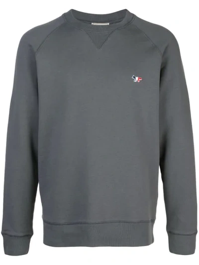 Shop Maison Kitsuné Tricolour Fox Sweatshirt In Grey