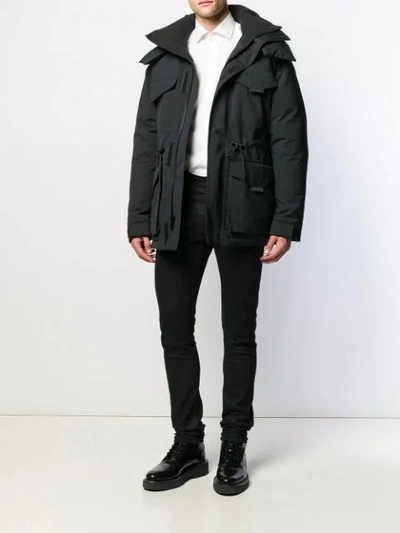 Shop Sandro Hooded Down Parka Coat In Black