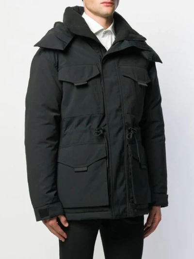 Shop Sandro Hooded Down Parka Coat In Black