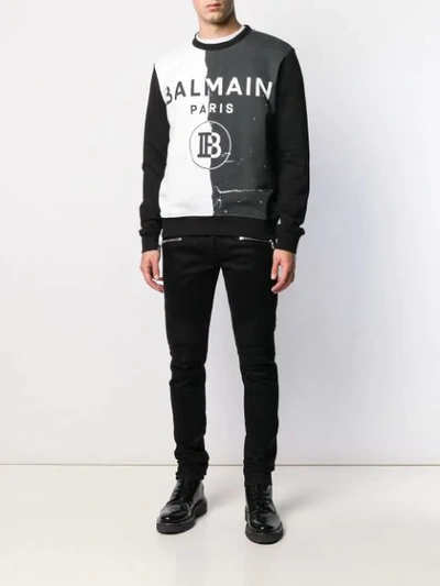 Shop Balmain Monochrome Logo Sweatshirt In Eab Noir/blanc