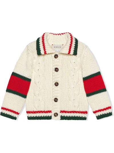 Shop Gucci Baby Cable Knit Cotton Cardigan In White