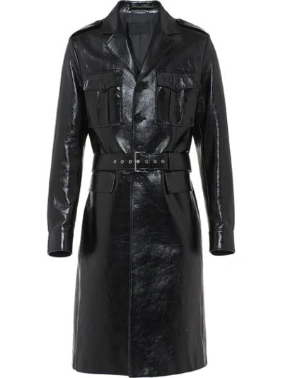 Shop Prada Coated Military Coat In Black