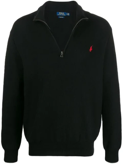 Shop Polo Ralph Lauren Logo Embroidery Zipped Jumper In Black