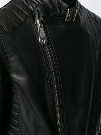 Shop Philipp Plein Leather Biker Jacket In Black