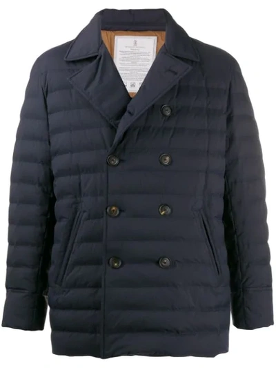 Shop Brunello Cucinelli Padded Double Breasted Jacket In Blue