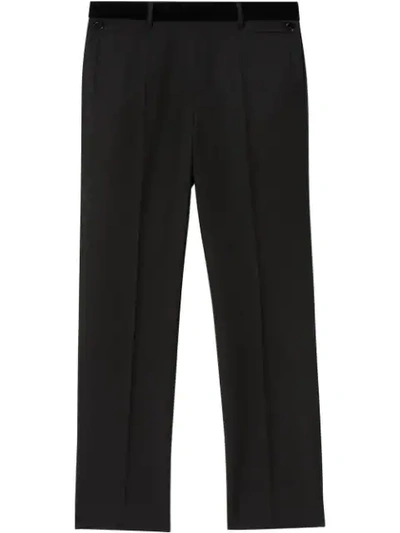 Shop Burberry Velvet Trim Tailored Trousers In Black