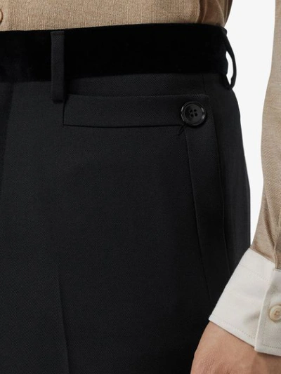 Shop Burberry Velvet Trim Tailored Trousers In Black