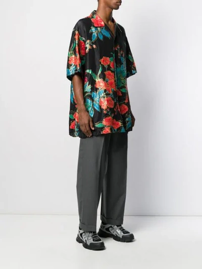 Shop Gucci Floral Print Oversized Shirt In Black
