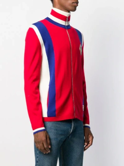 Shop Gucci Stripe Detail Cardigan In Red