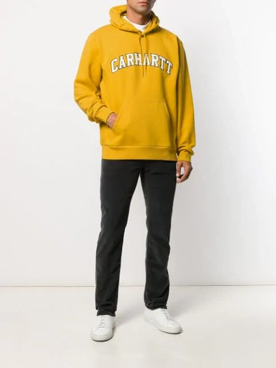 Shop Carhartt Hooded Logo Embroidery Sweatshirt In Yellow
