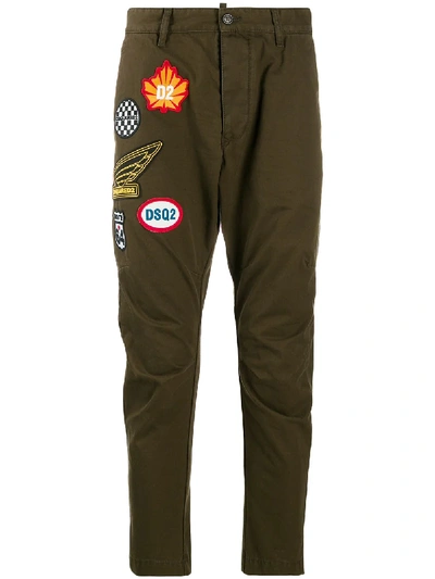 Shop Dsquared2 Embroidered Patch Trousers In Green