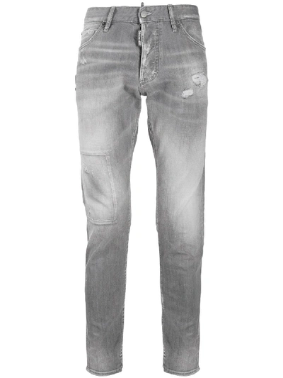 Shop Dsquared2 Distressed Ripped Detail Denim Jeans In Grey