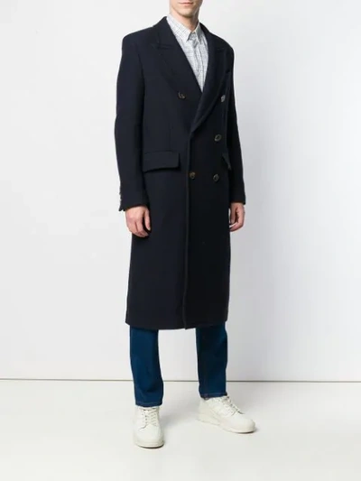 Shop Ami Alexandre Mattiussi Patched Pockets Double-breasted Long Lined Coat In Blue