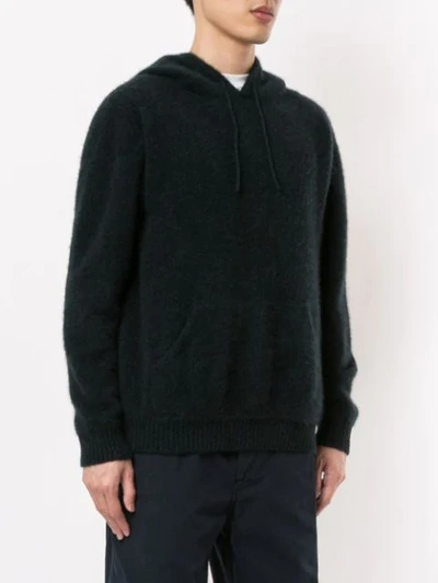 Shop Coohem Knitted Pullover Hoodie In Blue