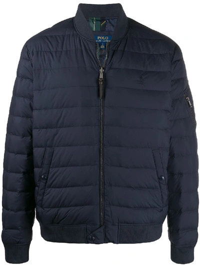 Shop Polo Ralph Lauren Padded Logo Bomber Jacket In Blue