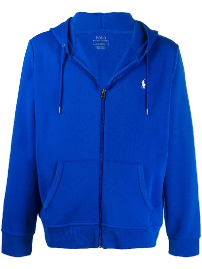 Shop Polo Ralph Lauren Embroidered Logo Zip-up Hoodie In Blue