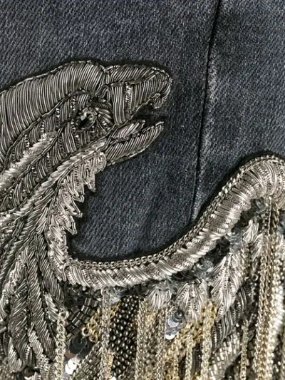 Shop Balmain Chain-embellished Slim-fit Jeans In Grey