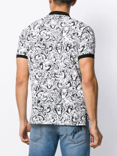 Shop Just Cavalli Tiger Print Polo Shirt In White