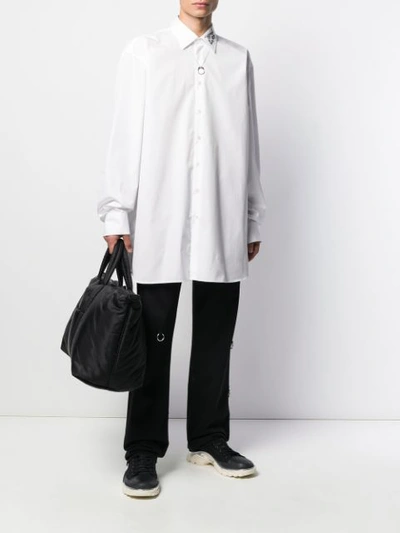 Shop Raf Simons Embroidered Collar Oversized Shirt In 00010 White