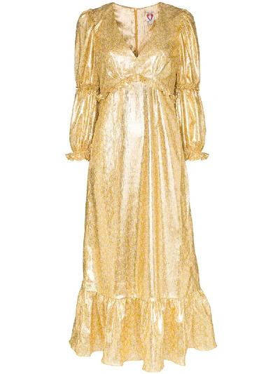 Shop Shrimps Rosemary Lamé Ruffled Midi Dress In Gold