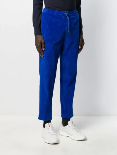 Shop Moncler Cropped Corduroy Track Pants In Blue