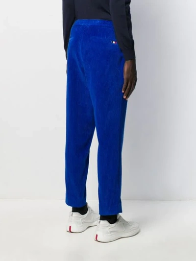 Shop Moncler Cropped Corduroy Track Pants In Blue