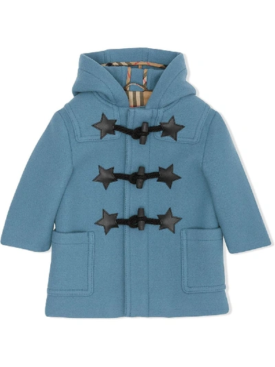 Shop Burberry Faux Leather Star Detail Wool Blend Duffle Coat In Blue