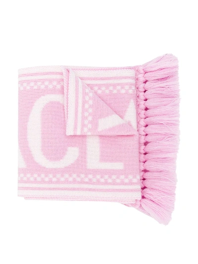 Shop Young Versace Logo Knitted Scarf In Pink
