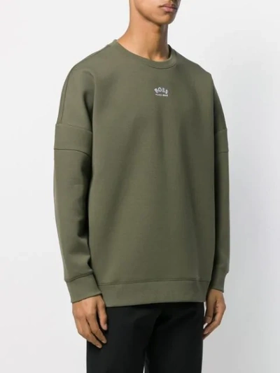 Shop Hugo Boss Relaxed-fit Embroidered Logo Sweatshirt In Green