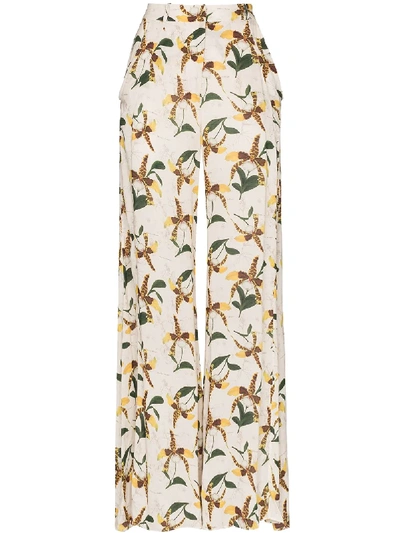 Shop Adriana Degreas Orchid Print Flared Trousers In White