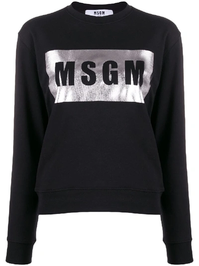 Shop Msgm Foil Logo Print Sweatshirt In Black