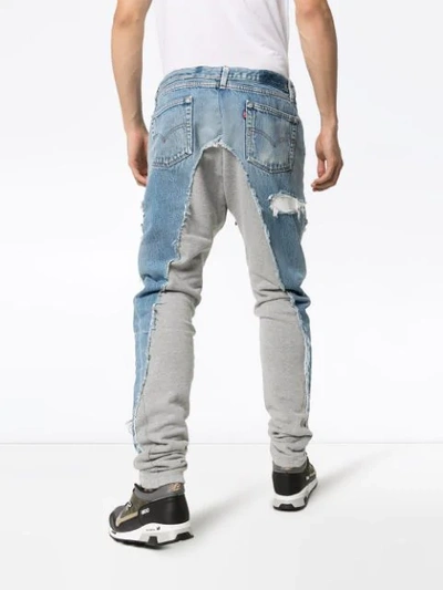 Shop Greg Lauren Distressed Two Tone Jeans - Blue