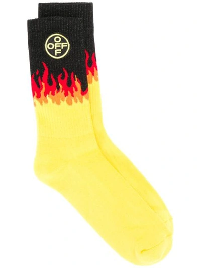 OFF-WHITE FLAME MOTIF SOCKS - 黄色