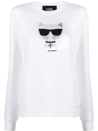 Shop Karl Lagerfeld Ikonik Choupette Sweatshirt In White