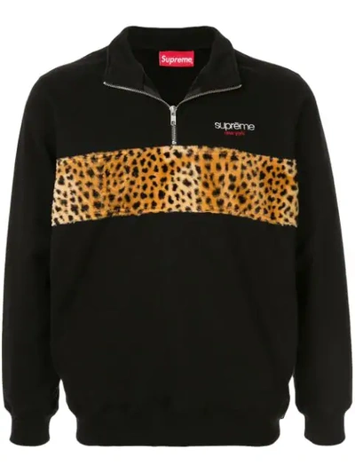 Supreme Leopard Panel Half-zip Sweatshirt In Black | ModeSens