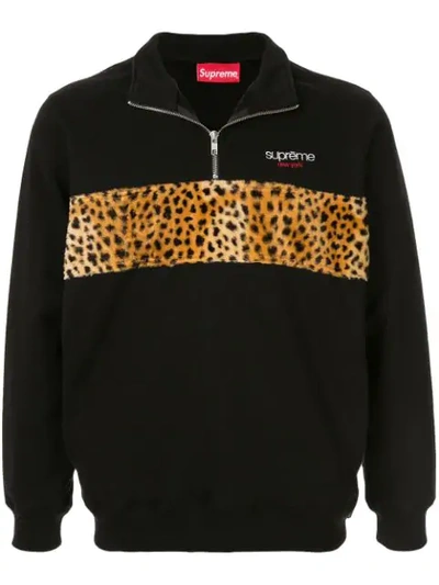 Leopard Panel Half-zip Sweatshirt In Black