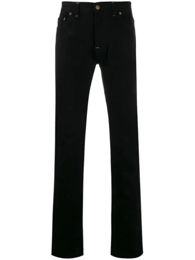 Shop Fendi Slim-fit Embroidered Monogram Jeans In Black