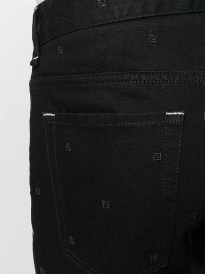 Shop Fendi Slim-fit Embroidered Monogram Jeans In Black