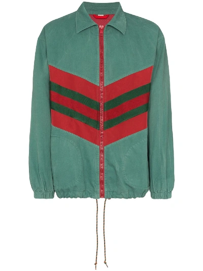 Shop Gucci Contrast Stripe Zipped Track Jacket In Green