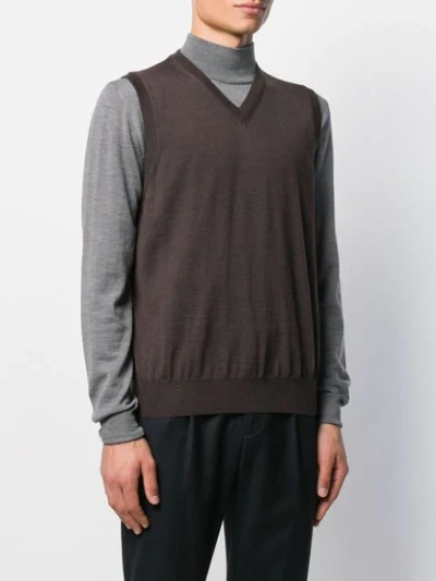 Shop Canali V-neck Knitted Vest In Brown