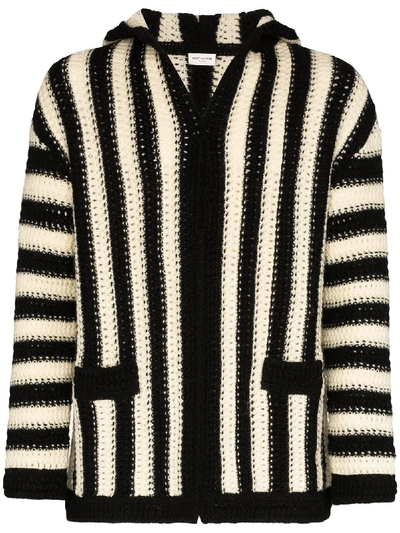 Shop Saint Laurent Striped Hooded Cardigan In White