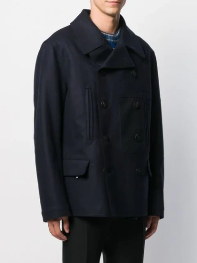 Shop Golden Goose Double Breasted Patch Detail Coat In Blue