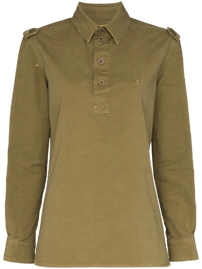 Shop Saint Laurent Long-sleeved Safari-style Polo Shirt In Green