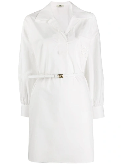 Shop Fendi Karligraphy Motif Asymmetric Shirt Dress In White