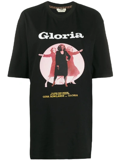 Shop Fendi Gloria Movie Print T-shirt In Black