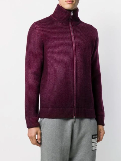 Shop Maison Margiela Ribbed Zip-up Cardigan In Red