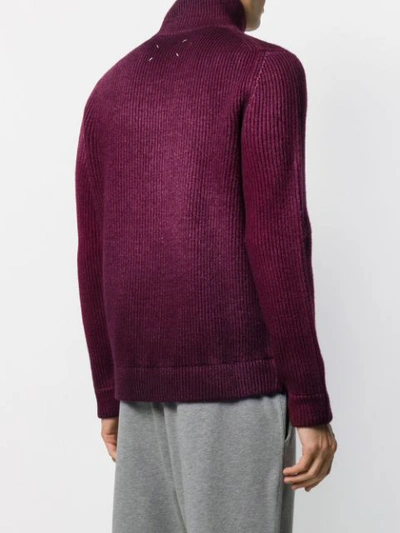 Shop Maison Margiela Ribbed Zip-up Cardigan In Red